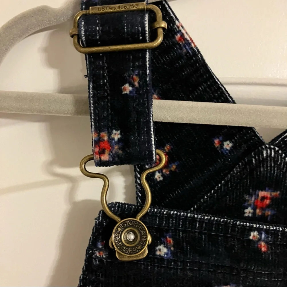 Baby Gap Navy‎ Blue Corduroy Overalls Pink floral All Over Print Girls Sz 4T